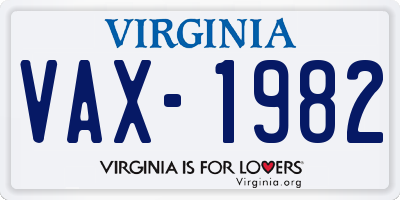 VA license plate VAX1982