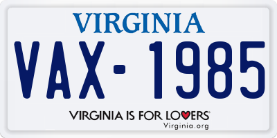 VA license plate VAX1985