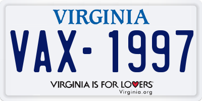 VA license plate VAX1997