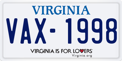VA license plate VAX1998