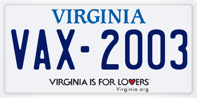 VA license plate VAX2003