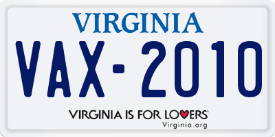VA license plate VAX2010