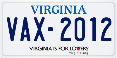 VA license plate VAX2012