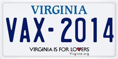 VA license plate VAX2014