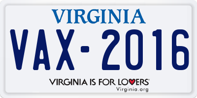 VA license plate VAX2016