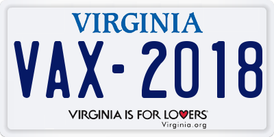 VA license plate VAX2018