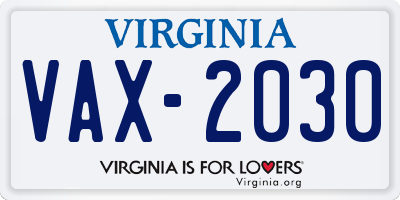 VA license plate VAX2030