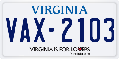 VA license plate VAX2103