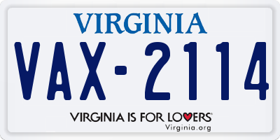VA license plate VAX2114