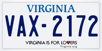 VA license plate VAX2172