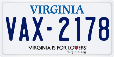 VA license plate VAX2178