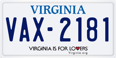 VA license plate VAX2181