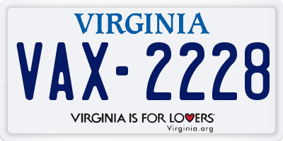 VA license plate VAX2228