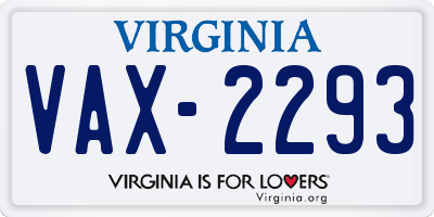 VA license plate VAX2293