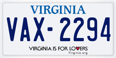 VA license plate VAX2294