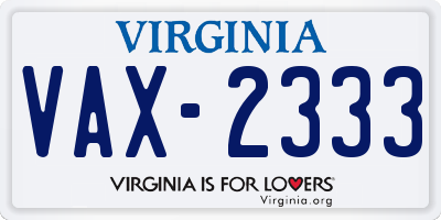 VA license plate VAX2333