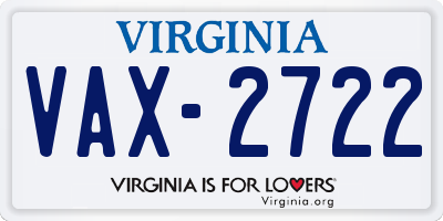 VA license plate VAX2722