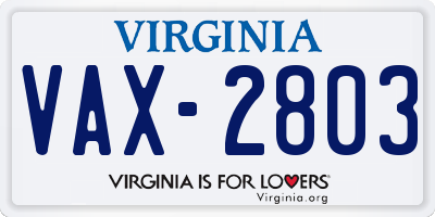VA license plate VAX2803