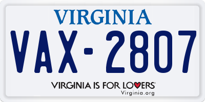 VA license plate VAX2807