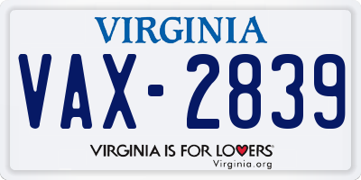 VA license plate VAX2839