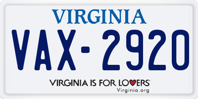 VA license plate VAX2920