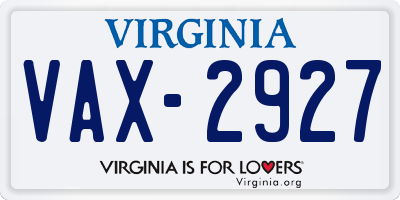 VA license plate VAX2927