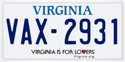 VA license plate VAX2931