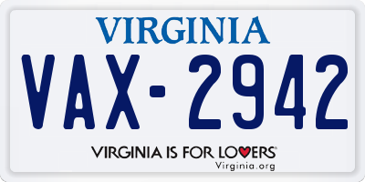 VA license plate VAX2942