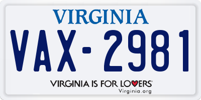 VA license plate VAX2981