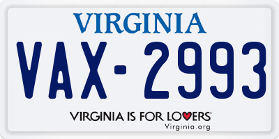 VA license plate VAX2993