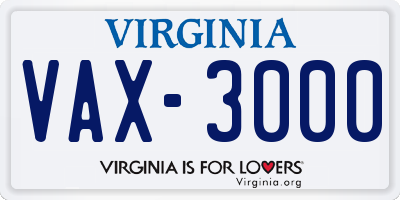 VA license plate VAX3000