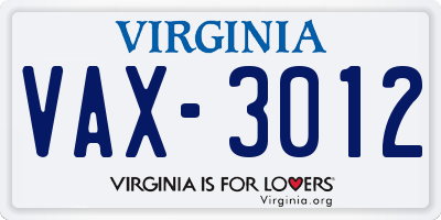 VA license plate VAX3012