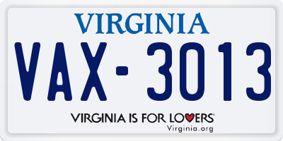 VA license plate VAX3013