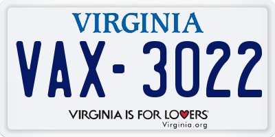 VA license plate VAX3022
