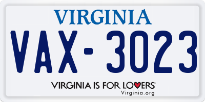 VA license plate VAX3023