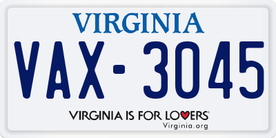 VA license plate VAX3045