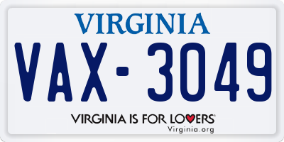 VA license plate VAX3049