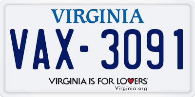 VA license plate VAX3091