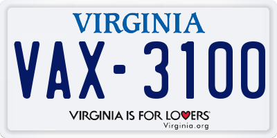 VA license plate VAX3100