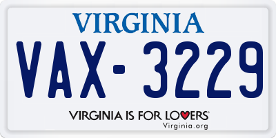 VA license plate VAX3229