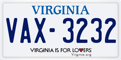 VA license plate VAX3232