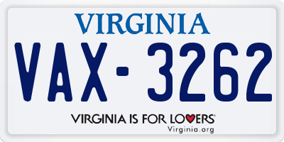 VA license plate VAX3262