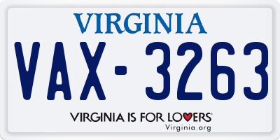 VA license plate VAX3263
