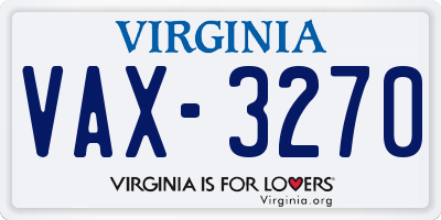 VA license plate VAX3270