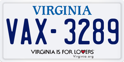 VA license plate VAX3289