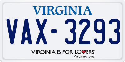 VA license plate VAX3293