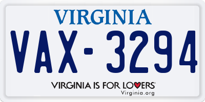 VA license plate VAX3294