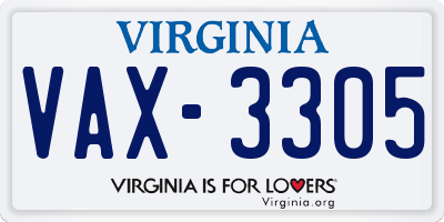 VA license plate VAX3305