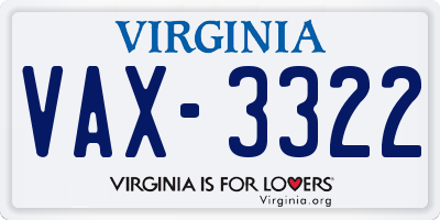 VA license plate VAX3322
