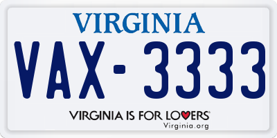 VA license plate VAX3333
